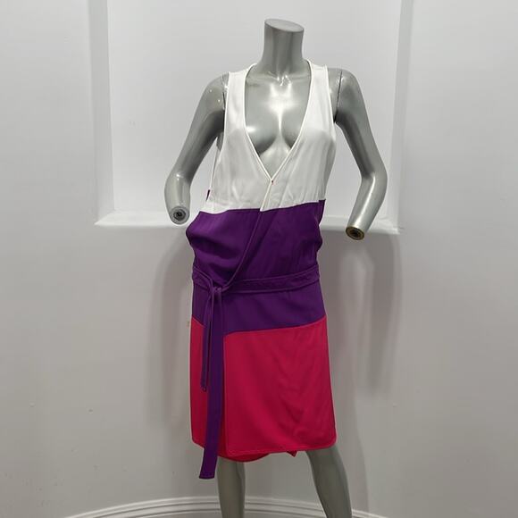 DSQUARED2 Women Color Block Tunic Dress White Purple - Picture 13 of 13